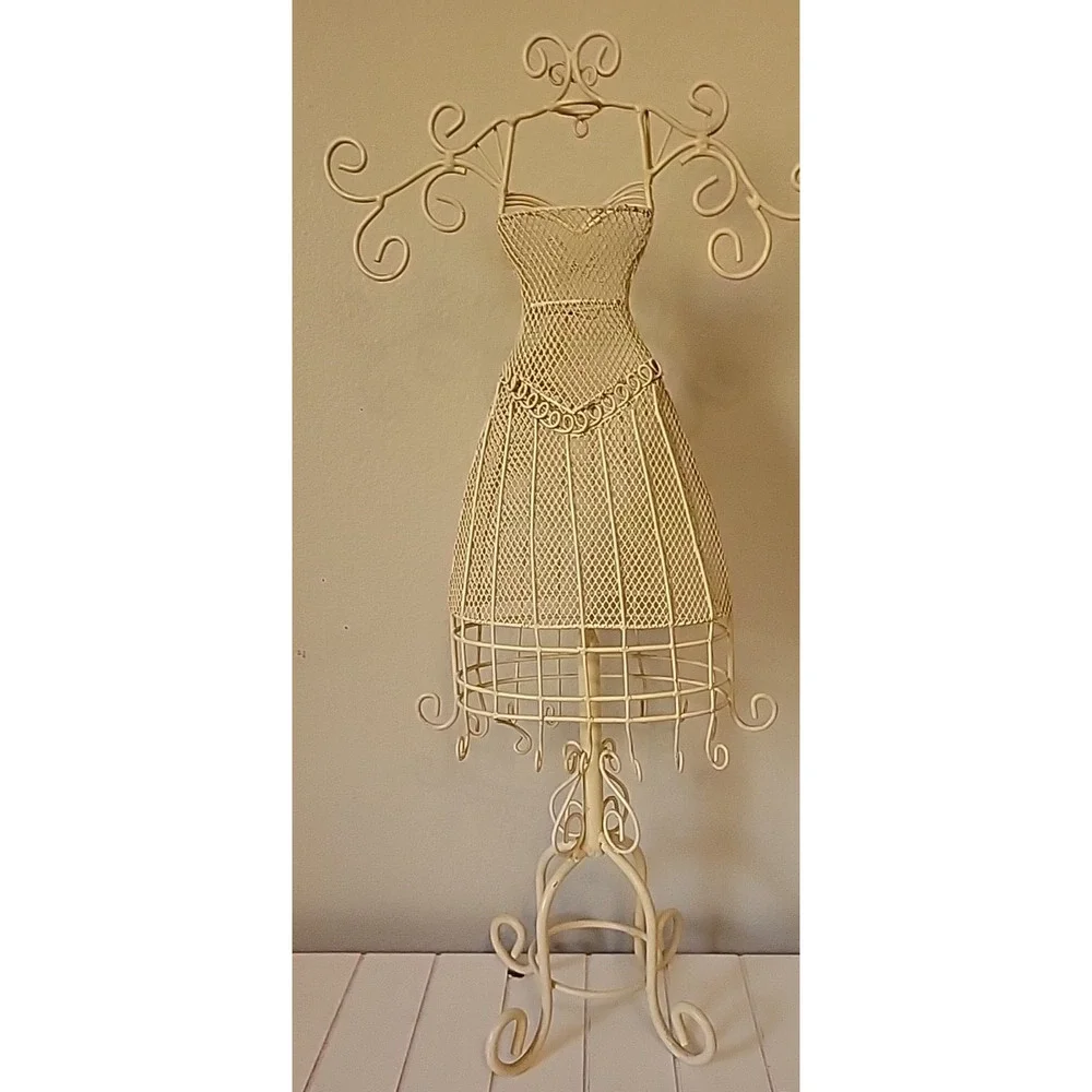 VTG White Metal Dress Shaped Jewelry Organizer Girls Women Hanger Rack 17” Tall